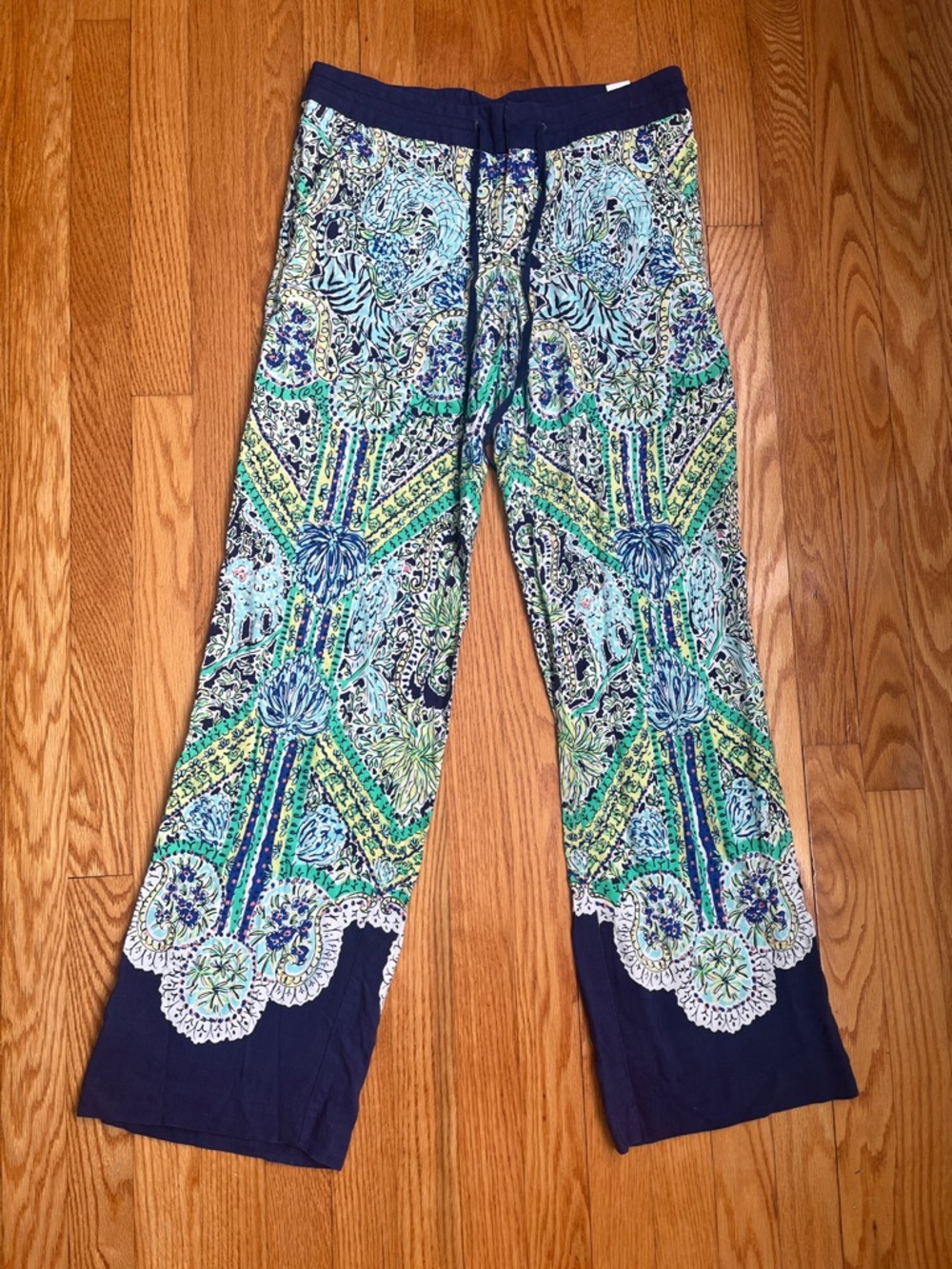 LILLY PULITZER Womens Philippa Wide Leg Navy Escape Artist Pants - Sz Small